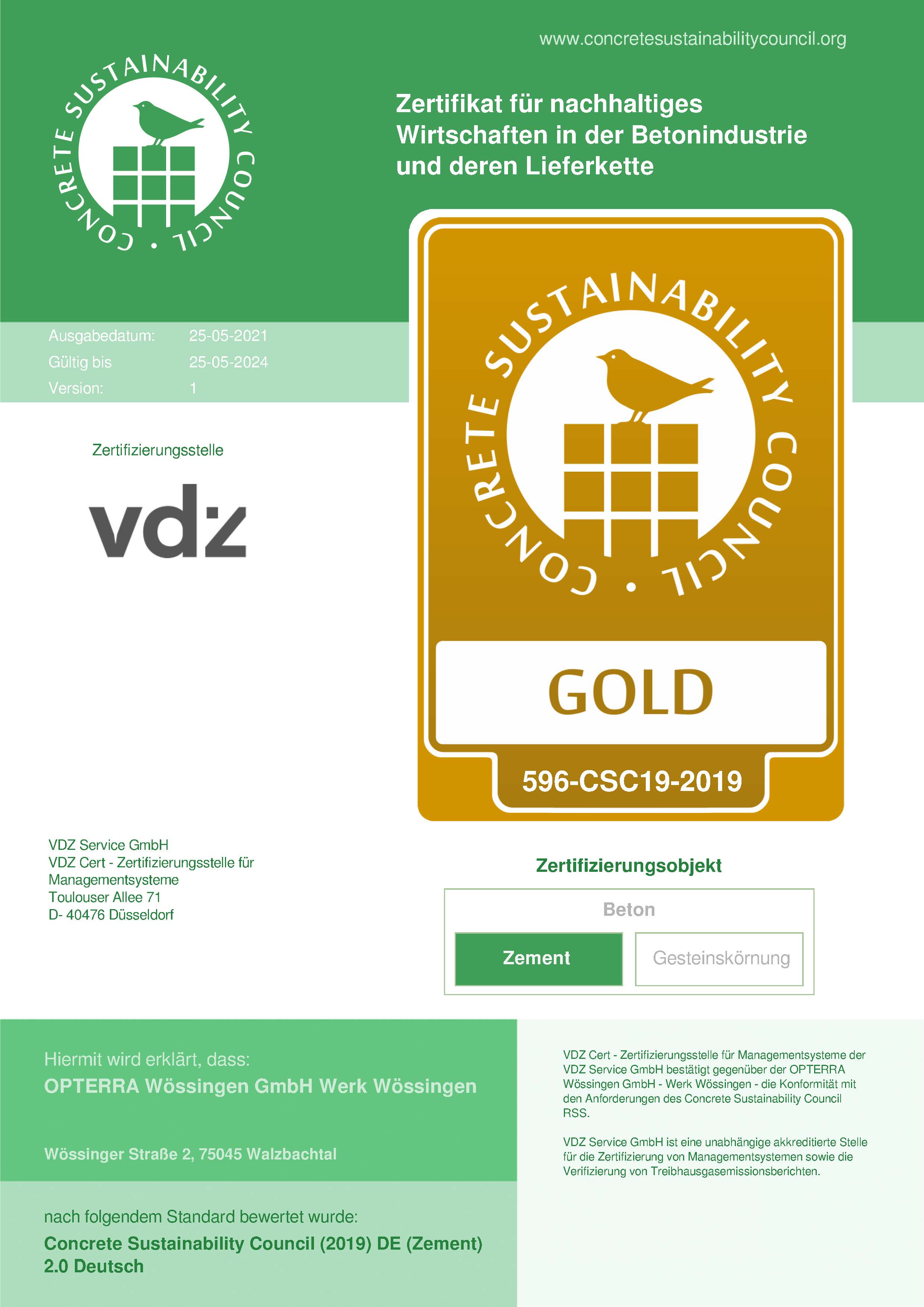 Seit dem 25. Mai 2021 ist das OPTERRA Werk in Wössingen CSC-zertifiziert und trägt das Gold-Siegel.|Foto: OPTERRA